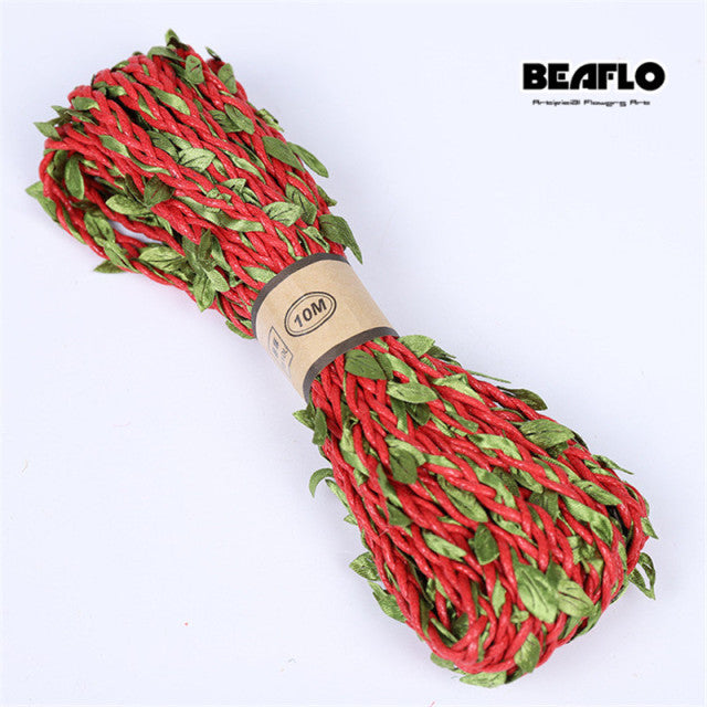 10M Artificial Vine Leaf Decoration Vivid Rattan Leaf Vagina Grass Fake Plants Cord String Leaves For Home Garden Party Decor