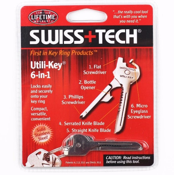 1PC EDC Multi Tool 6 in 1 Stainless Steel Utili-Key Key Ring Chain Pendant Pocket Cutter Mini knife unboxing knife Screwdriver