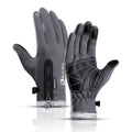 Winter Themal Touchscreen Gloves Anti-Slip Windproof Cycling Gloves w/ Fleece Lining Adjustable Zipper Anti-Lost Buckle Camping