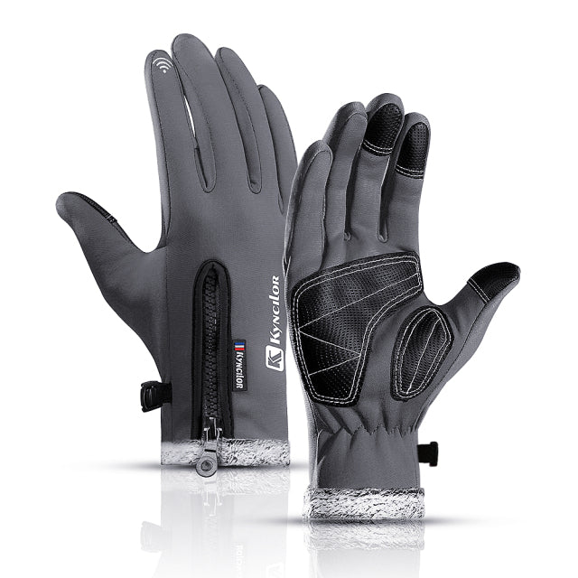 Winter Themal Touchscreen Gloves Anti-Slip Windproof Cycling Gloves w/ Fleece Lining Adjustable Zipper Anti-Lost Buckle Camping