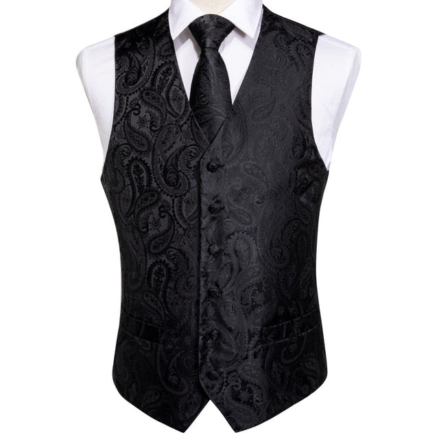Men Luxury Silk Tie And Vest Set
