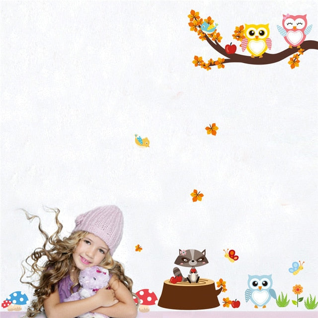 Cartoon Forest Tree Branch Animal Wall Stickers