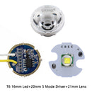 Cree XM-L LED T6 White Light with 20mm star pcb+ 3.7V 5modes led Driver +T6 10degree led Lens with Base Holder kit