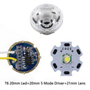 Cree XM-L LED T6 White Light with 20mm star pcb+ 3.7V 5modes led Driver +T6 10degree led Lens with Base Holder kit