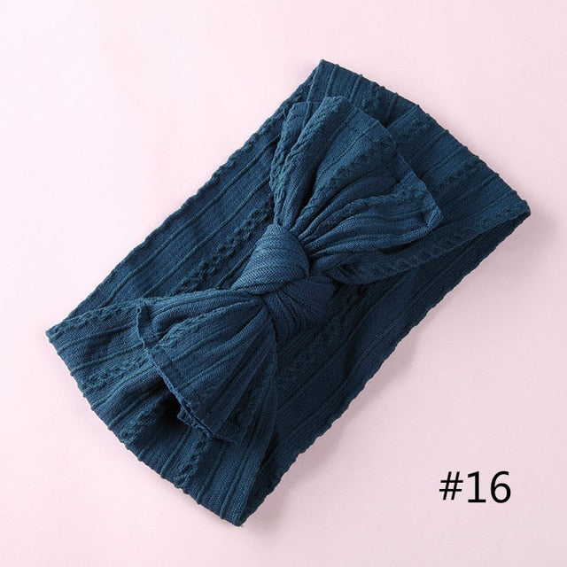 1PCS New Braid Nylon Bow Headbands,Cable Knit Solid Wide Nylon Headbands Turban, Baby Girls Head Wrap Hair Accessories 27 colors