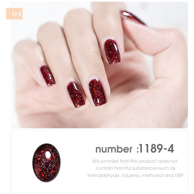 HNUIX 7ml UV Gel nail polish Red glitter glitter soak UV Gel color varnish nail polish DIY varnish Nail art Gel lacquer
