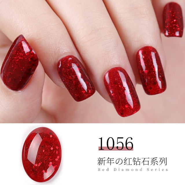 HNUIX 7ml UV Gel nail polish Red glitter glitter soak UV Gel color varnish nail polish DIY varnish Nail art Gel lacquer