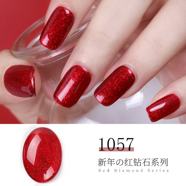 HNUIX 7ml UV Gel nail polish Red glitter glitter soak UV Gel color varnish nail polish DIY varnish Nail art Gel lacquer