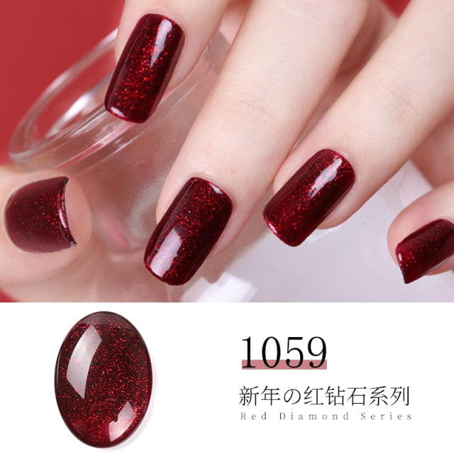 HNUIX 7ml UV Gel nail polish Red glitter glitter soak UV Gel color varnish nail polish DIY varnish Nail art Gel lacquer
