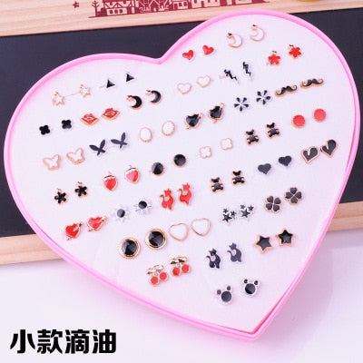 AOMU Multicolor Cryatal 36 Pairs Cartoon Hypoallergenic Plastic Stud Earrings Set For Women Girl Wedding Christmas Gifts Jewelry