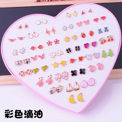 AOMU Multicolor Cryatal 36 Pairs Cartoon Hypoallergenic Plastic Stud Earrings Set For Women Girl Wedding Christmas Gifts Jewelry