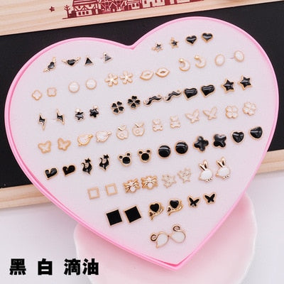 AOMU Multicolor Cryatal 36 Pairs Cartoon Hypoallergenic Plastic Stud Earrings Set For Women Girl Wedding Christmas Gifts Jewelry