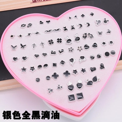 AOMU Multicolor Cryatal 36 Pairs Cartoon Hypoallergenic Plastic Stud Earrings Set For Women Girl Wedding Christmas Gifts Jewelry