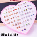 AOMU Multicolor Cryatal 36 Pairs Cartoon Hypoallergenic Plastic Stud Earrings Set For Women Girl Wedding Christmas Gifts Jewelry