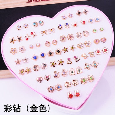 AOMU Multicolor Cryatal 36 Pairs Cartoon Hypoallergenic Plastic Stud Earrings Set For Women Girl Wedding Christmas Gifts Jewelry
