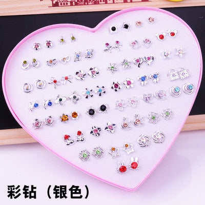 AOMU Multicolor Cryatal 36 Pairs Cartoon Hypoallergenic Plastic Stud Earrings Set For Women Girl Wedding Christmas Gifts Jewelry