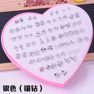 AOMU Multicolor Cryatal 36 Pairs Cartoon Hypoallergenic Plastic Stud Earrings Set For Women Girl Wedding Christmas Gifts Jewelry