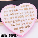 AOMU Multicolor Cryatal 36 Pairs Cartoon Hypoallergenic Plastic Stud Earrings Set For Women Girl Wedding Christmas Gifts Jewelry