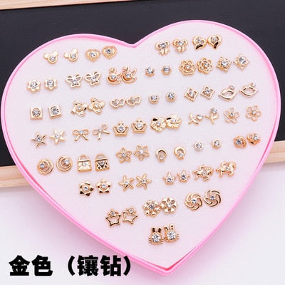 AOMU Multicolor Cryatal 36 Pairs Cartoon Hypoallergenic Plastic Stud Earrings Set For Women Girl Wedding Christmas Gifts Jewelry