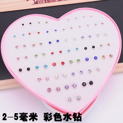 AOMU Multicolor Cryatal 36 Pairs Cartoon Hypoallergenic Plastic Stud Earrings Set For Women Girl Wedding Christmas Gifts Jewelry