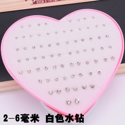 AOMU Multicolor Cryatal 36 Pairs Cartoon Hypoallergenic Plastic Stud Earrings Set For Women Girl Wedding Christmas Gifts Jewelry