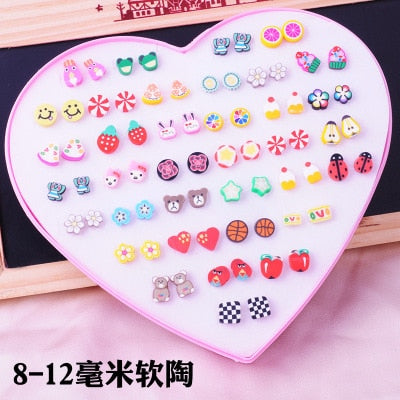 AOMU Multicolor Cryatal 36 Pairs Cartoon Hypoallergenic Plastic Stud Earrings Set For Women Girl Wedding Christmas Gifts Jewelry