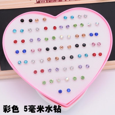 AOMU Multicolor Cryatal 36 Pairs Cartoon Hypoallergenic Plastic Stud Earrings Set For Women Girl Wedding Christmas Gifts Jewelry