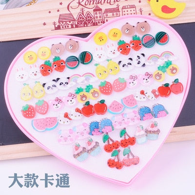 AOMU Multicolor Cryatal 36 Pairs Cartoon Hypoallergenic Plastic Stud Earrings Set For Women Girl Wedding Christmas Gifts Jewelry