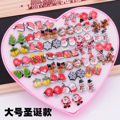 AOMU Multicolor Cryatal 36 Pairs Cartoon Hypoallergenic Plastic Stud Earrings Set For Women Girl Wedding Christmas Gifts Jewelry