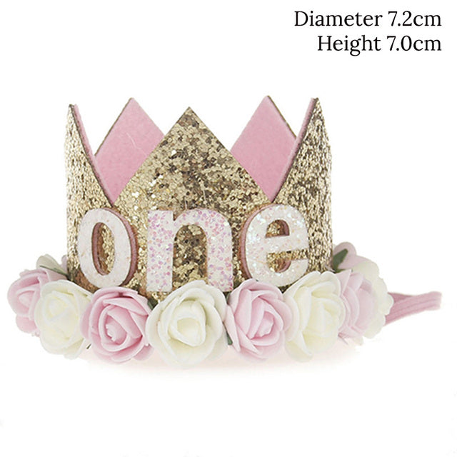 WEIGAO 1pcs 1 2 3 Birthday Caps Flower Crown 1st Birthday Hat Newborn Baby Birthday Headband 1 Year Birthday Party Decorations