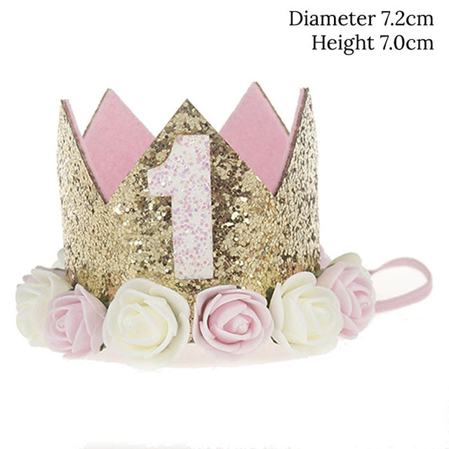 WEIGAO 1pcs 1 2 3 Birthday Caps Flower Crown 1st Birthday Hat Newborn Baby Birthday Headband 1 Year Birthday Party Decorations