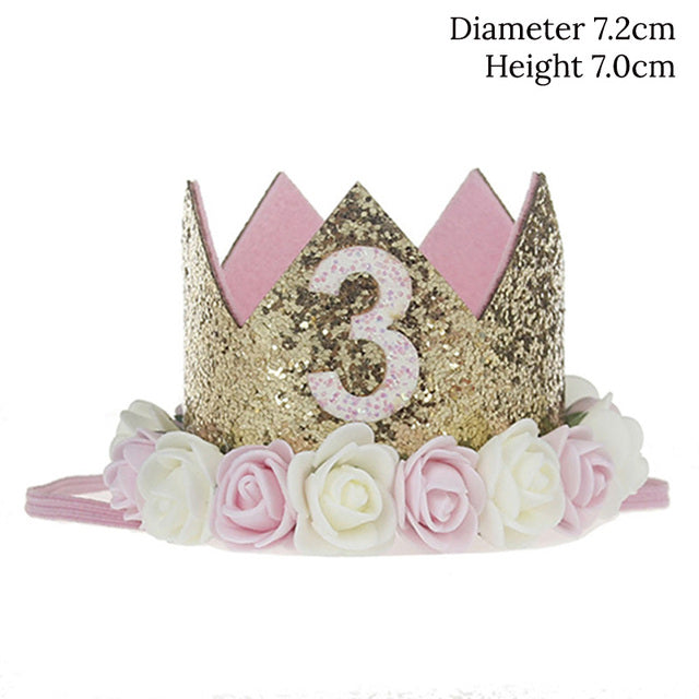 WEIGAO 1pcs 1 2 3 Birthday Caps Flower Crown 1st Birthday Hat Newborn Baby Birthday Headband 1 Year Birthday Party Decorations