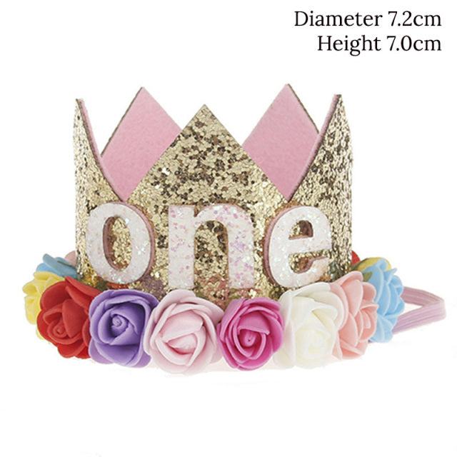 WEIGAO 1pcs 1 2 3 Birthday Caps Flower Crown 1st Birthday Hat Newborn Baby Birthday Headband 1 Year Birthday Party Decorations