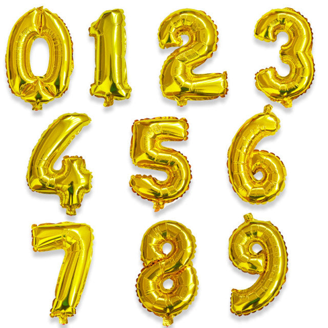 16/32inch Number Aluminum Foil Balloons Rose Gold Silver Digit Figure Balloon Child Adult Birthday Wedding Decor Party Supplies