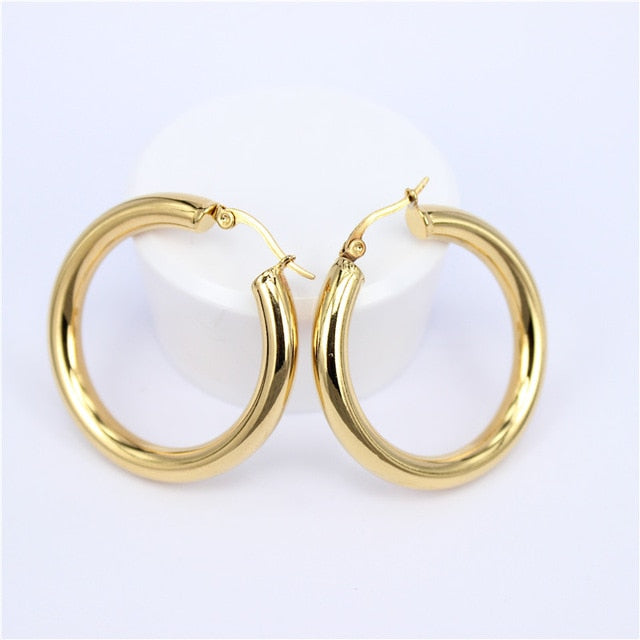MGUB Gold color circle creole earrings, Stainless Steel Big  Round wives Hoop Earrings gifts for women LHEH78