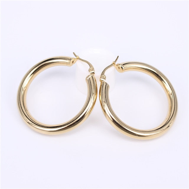 MGUB Gold color circle creole earrings, Stainless Steel Big  Round wives Hoop Earrings gifts for women LHEH78