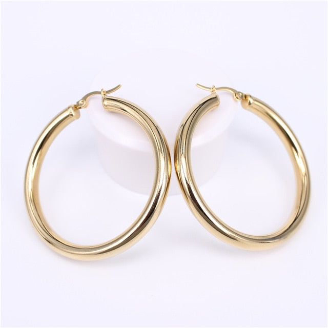 MGUB Gold color circle creole earrings, Stainless Steel Big  Round wives Hoop Earrings gifts for women LHEH78