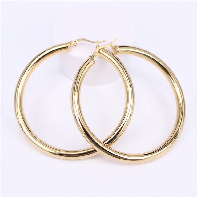 MGUB Gold color circle creole earrings, Stainless Steel Big  Round wives Hoop Earrings gifts for women LHEH78