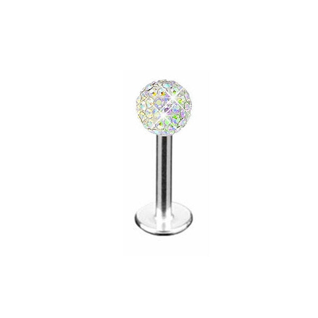 1Pcx3 Style crystal Ball Lip earring Stud 1.2x6/8x3mm Stainless Steel Labret piercing Cartilage Tragus Pircing Body Jewelry