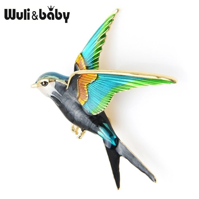 Wuli&Baby Enamel Flying Swallow Brooch Pins For Women Animal Bird Broche Jewelry Gift