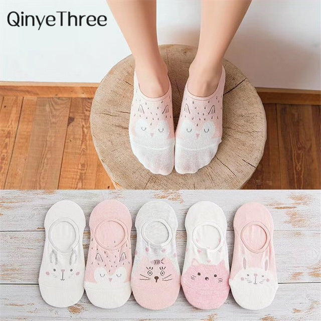 5Pairs/Lot Cartoon Unicorn Cat Fox Socks Cute Animal Women Socks Summer Funny Short Ankle Socks Ladies Cotton Sock Dropship