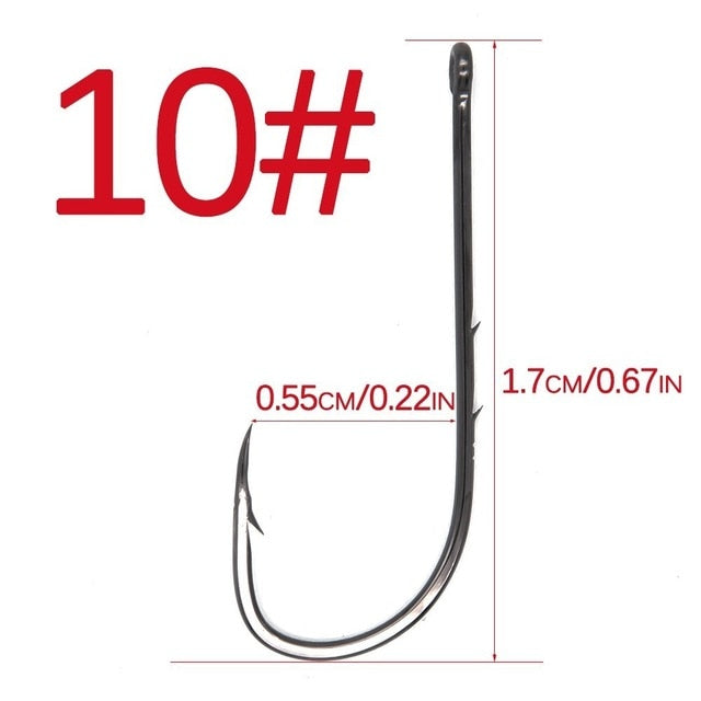 50pcs/lot Long Shank Fishing Hook 1#-6/0# High Carbon Steel Sharp Barbed Offset Narrow Bait Hook
