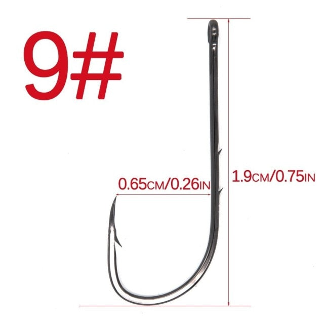 50pcs/lot Long Shank Fishing Hook 1#-6/0# High Carbon Steel Sharp Barbed Offset Narrow Bait Hook