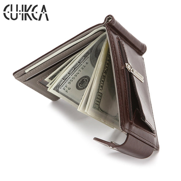CUIKCA Slim Leather Wallet Coin Bag Money Clip Card Cases Zipper  Women Men Wallet Pull Type ID Credit Card Holders Hasp