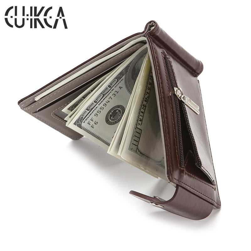 CUIKCA Slim Leather Wallet Coin Bag Money Clip Card Cases Zipper  Women Men Wallet Pull Type ID Credit Card Holders Hasp