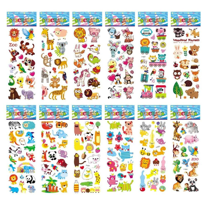 12 Sheets/Pack Kids Stickers 3D Puffy Bulk Cartoon Zoo Animal Scrapbooking Stickers for Girl Boy Birthday Gift
