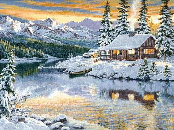 Huacan Full Square&Round Diamond Painting Landscape Spring 5D Diamond Embroidery Mosaic Cross Stitch Winter Home Decor Gift