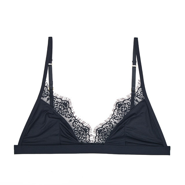 Soft Satin Bra Comfortable Underwear Wireless Lace Bralette 3/4 Cup Intimate Lingerie Thin Seamless Bras For Women