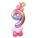 Rainbow Foil Number Balloon with Crown
