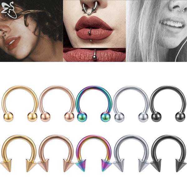 ZS 5 Pcs/lot Stainless Steel Nose Ring Spike Nose Piercings Helix Ear Piercing For Women Men Septum Rings Body Piercing  Jewelry